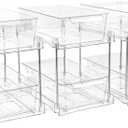 Zero Zoo 3Pack 2-Tier Bathroom Under Sink Organizers and Storage - Clear Stackable Containers for Kitchen, Pantry, Vanity, Medicine Cabinet, Makeup, and Counter with Pull-Out Track