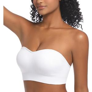 PRETTYWELL Strapless Bra for Women Comfort Non-Slip Seamless Padded Bandeau Bras Wireless Tube Top Bra with Multi-Way Straps (X-Large, White)