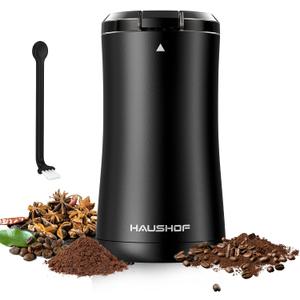 HAUSHOF Coffee Grinder Electric, One Touch Coffee Bean Grinder for Beans, Spices, Herbs and Seeds, Compact Design, with Clean Brush Black