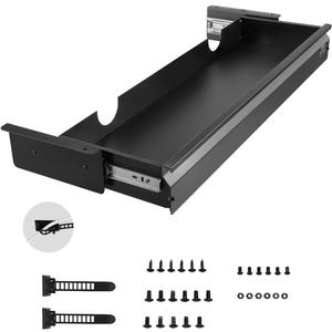 VEVOR Under Desk Drawer Slide Out, 33inch Under Desk Mounted Pull-out Drawer Attachment, Hidden Under Counter Drawers for office Home Sit Stand Workstation, Black
