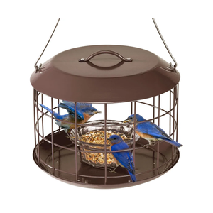 Kingsyard Bluebird Feeders for Outdoors Hanging, All Metal, Cage Bird Feeder with Tray, Squirrel Proof & Weatherproof, Easy to Refill & Clean (Brown)