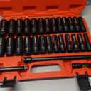 29-Piece 1/2" Drive Impact Socket Set, SAE (3/8 to 1 inch) and Metric (10-24mm) Sizes with Extension Bars Standard Deep Socket Set CR-V Material High Durability Impact Wrench