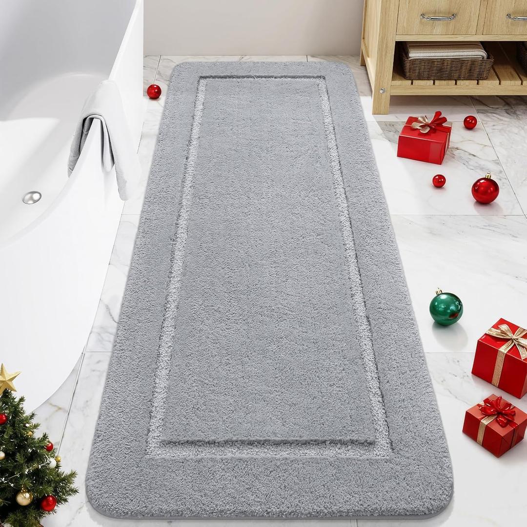 LOCHAS Bathroom Rugs, 24" x 60" Long Bath Rug, Non Slip Washable Bathroom Runner Rug Soft Thick Absorbent Bath Mat for Shower, Shaggy Plush Luxury Large Bath Rug, Grey
