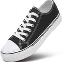 ZGR Womens White Tennis Shoes for Women,Lace up Canvas Sneakers,Casual Walking Canvas Shoes 9
