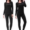 URATOT 2 Sets Women’s Thermal Underwear Set Fleece Lined Thermal Underwear Soft Long Johns Top Bottom Set for Women Cold Winter Black, XXL
