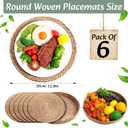 Boho Placemats 4/6/8 Set of Round Woven Placemat Macrame Style Bicolor Stitching Long Table Runner Farmhouse Rustic Natural Burlap Cotton for Kitchen Dining Table(6 Sets,Green,12x72)