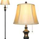 TOBUSA Traditional Floor Lamp, Classic Standing Lamp with Bronze Fabric Shade, Vintage Elegant Tall Pole Lamp for Living Room Bedroom Office Reading, Rustic Upright Floor Lights, Pull Chain Switch