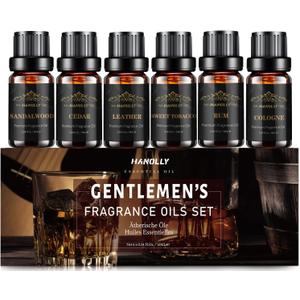 Essential Oils Set, Men Scents Fragrance Oil Aromatherapy Essential Oils Kit for Diffuser (6x10ML) - Sandalwood, Cedar, Leather, Sweet Cologne Aromatherapy Oils Gift for Men (0.34 Fl Oz (Pack of 6))