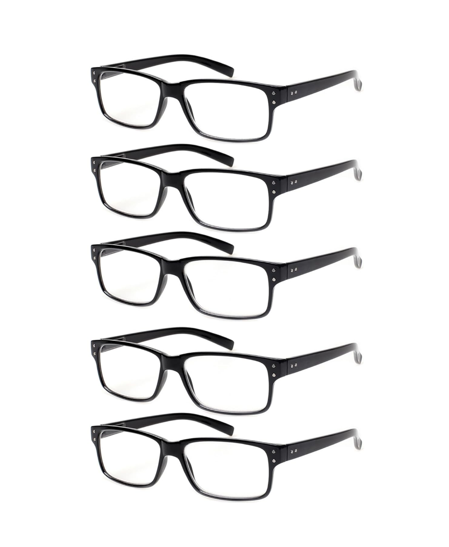 Reading Glasses 5 Pairs Quality Readers Spring Hinge Glasses for Reading for Men and Women (5 Pack Black, 1.75)