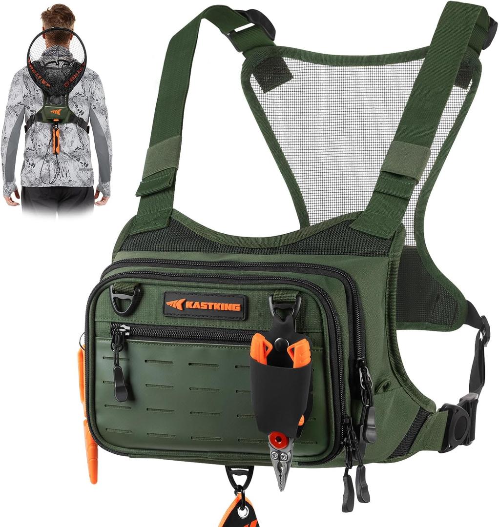 KastKing Bait Boss Water-Resistant Fishing Chest Pack With EVA Zip-Down Workstation, MOLLE Storage, Adjustable Chest Straps