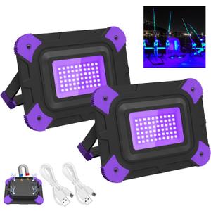 T-SUN Rechargeable Black Lights, Battery Powered Black Light for Fishing Portable Work Light for Glow Party Body Paint Poster Neon Party 2 Packs