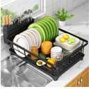 Dish Drying Rack - Space-Saving Small Dish Rack for Kitchen Counter, Rust-Resistant Kitchen Drying Rack, Compact Dish Drainer Organizer with Utensil Holder for Home Kitchen, Black