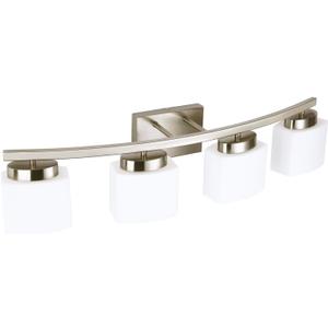 4-Light Brushed Nickel Vanity Light Fixture with White Glass Shade for Bathroom Over Mirror, 31.5 Inches