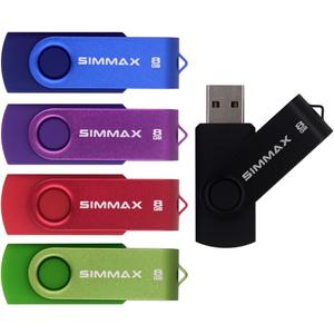 5Pcs 8GB USB Flash Drive USB 2.0 Flash Drive Memory Stick Fold Storage Thumb Stick Pen Swivel Design(Five Mixed Colors: Black Blue Green Purple Red)(Mix Color1)