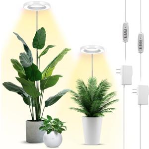 LBW Grow Lights for Indoor Plants, 144 LEDs Full Spectrum Plant Light, Large Plant Lamp with 4 Dimmable Levels, 4/8/12H Auto Timer, Height Adjustable, Halo Growing Lamp for Tall Plants, 2 Pack (White)