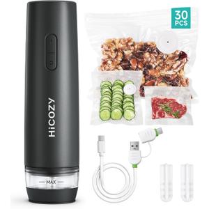 HiCOZY Compact Vacuum Sealer for Food with Visible Water Tank, Portable Handheld Vacuum Sealer Machine with 30 BPA-Free and Reusable Bags, One Press to Seal Fresh, Phantom Gray