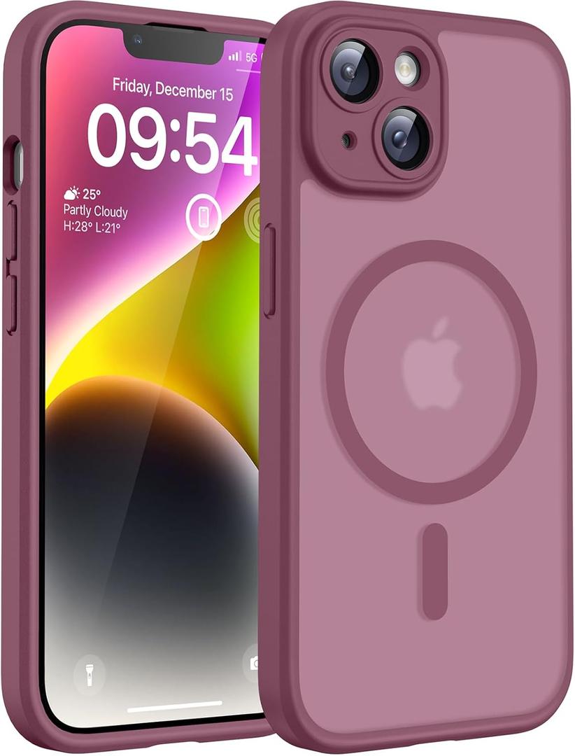 TOCOL for Phone 14 Case, Compatible with Magsafe Charger, Full Camera Protection, Drop Protection, Translucent Matte Phone Case for iPhone 14 6.1 inch (Plum)