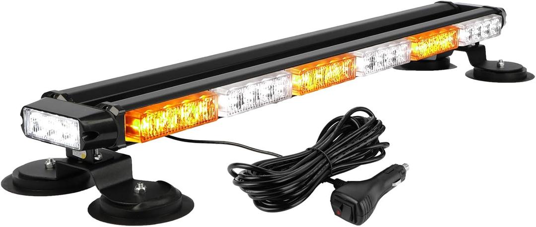 ASPL 29.5" 54 LED Strobe Light Bar Double Side Flashing High Intensity Emergency Warning Flash Strobe Light with Magnetic Base for Safety Construction Vehicles Tow Trucks Pickup (Amber/White)