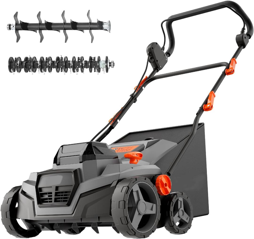 40V 15" 2-in-1 Cordless Electric Dethatcher & Scarifier Compatible with Dewalt 20V MAX Battery(Tool Only), w/12Gal Thatch Collection Bag, 5-Depth Adjustment, Quick-Fold, Walk Behind for Lawn Care