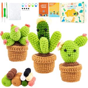 HTVRONT Crochet Kit for Beginners - Complete Crochet Kits with Stitch by Stitch Video Tutorial, Beginner Crochet Kit for Adults Kids Gift - Starter Easy Learn to Crochet Succulent Plants Family