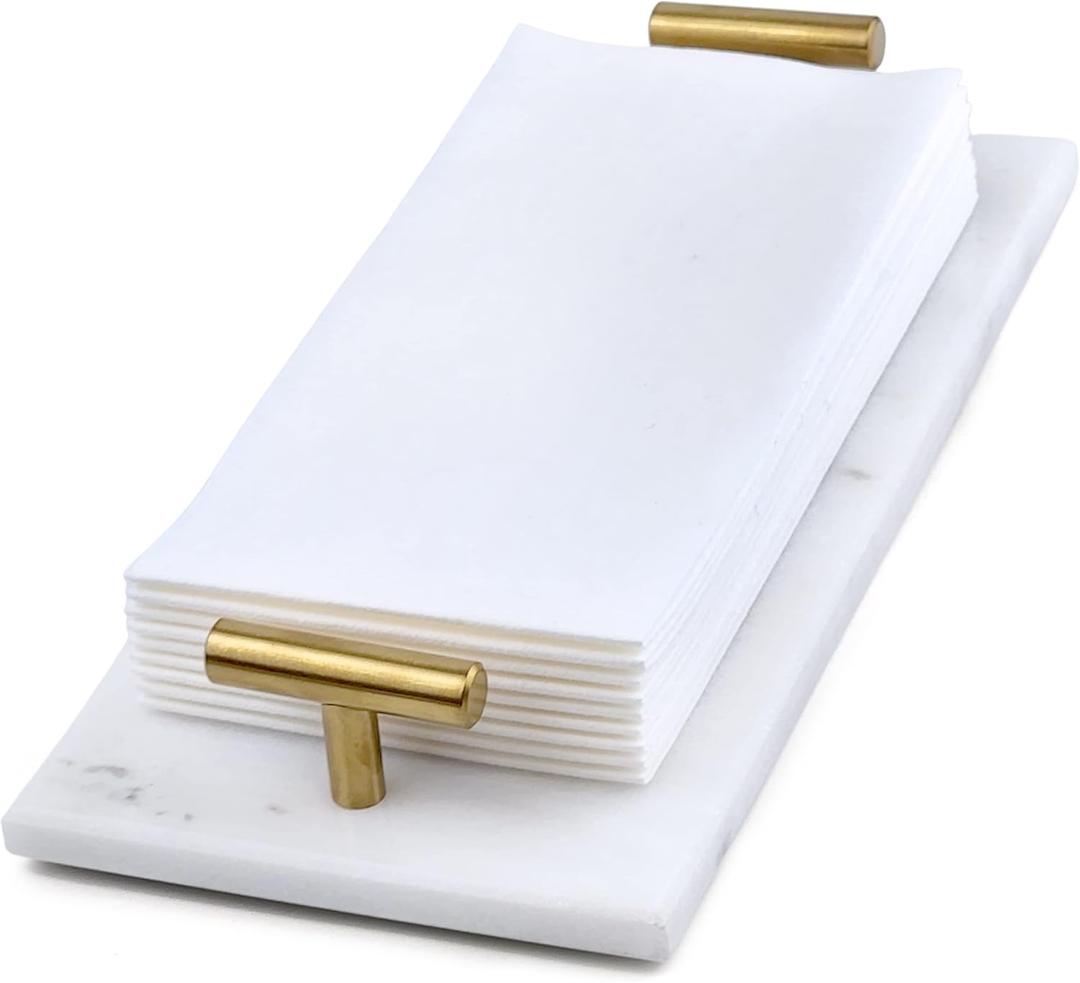 Guest Towel Holder Tray for Bathroom - White Marble-Tray - Napkin Holder for-Bathroom - Paper Hand Towel Holder.