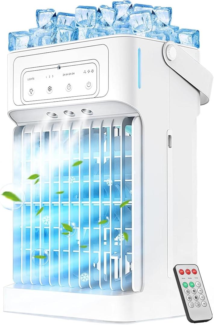 Portable Air Conditioners, 3 Speeds, 3 Mist Settings, 40oz XL Water Tank, 2~8h Timer & 7-color Ambient Lights, Air Conditioner Portable, Personal Small Mini Air Conditioner Air Cooler for Room Bedroom