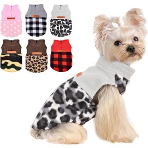 Dog Sweaters for Small Dogs Boy Girl, Plaid Puppy Sweater Fleece Dog Clothes Vest, Stretchy XSmall Doggie Sweater Pet Clothes, Chihuahua Teacup Doggy Clothes, Grey, M (Medium (Chest 17in ))