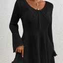 Bsubseach Crochet Bathing Suit Cover Up for Women Long Sleeve Knit Swimsuit Coverups Sexy Sun Dress (Black) S