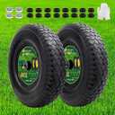 (2 Pack) 4.80/4.00-8" Tire and Wheel, 16 inch Solid Wheel with 5/8" Extra 3/4" Bearings,3" Centered Hub with, Replacement Tube for Wheelbarrows, Garden, Utility Carts,Trolleys(Black)