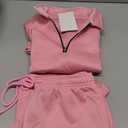 Aulemen Mens 2 Piece Zip Tracksuit Short Sleeve Print Polo Shirt and Shorts Sets Summer Outfits for Men (Small, Pink)