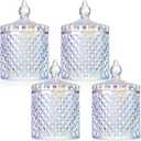 Aoriher 4 Pcs Crystal Glass Candy Jar Set with Lids Home Decorative Storage Jars for Apothecary, Bathroom, Kitchen, and Pantry, Ideal for Cotton Swabs and Jewelry(Medium,Rainbow)
