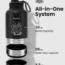 34oz Dog Water Bottle, Stainless Steel Dog Water Bottle Dispenser with Detachable Food & Water Bowls, Keeps Water Hot/Cold, for Walking, Hiking, Camping(Black)
