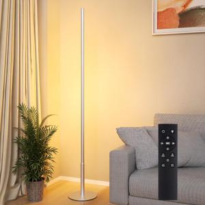 Marlrin Minimalist Corner Floor Lamp 2700K-6500K Dimmable with Remote Control 57.8" Height Metal Slim Ambient Standing LED Light Modern Design Decorative Lamp for Living Room Bedroom (Silver)