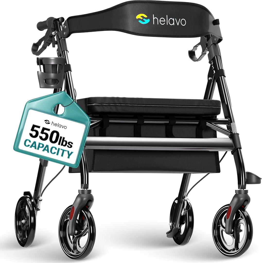 Helavo 28.3" Extra Wide Bariatric Rollator Walker, 550 lbs Capacity