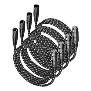 XLR Cable 6ft 4Pack,Microphone Cable 6 Feet, Braided Balanced Mic Cables Male to Female 3 Pin Connector for Microphones, Mixer, XLR Speaker, Audio Amplifier (Black-White)