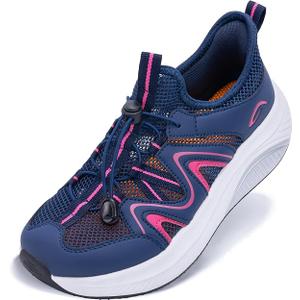 Artlea Wide Toe Box Shoes Women Walking Shoes Arch Support Plantar Fasciitis Orthotic Sneakers Slip On Running Tennis Shoes Size 7.5 RoseBlueRed