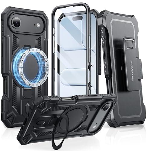 FNTCASE for iPhone Air Phone Case: with Kickstand [Built-in Screen Protector & Belt Clip] [Compatible with MagSafe] Military Grade Full Body Shockproof Rugged Magnetic Cell Phone Cases Black