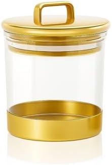 16oz Gold Storage Jar with Lid – Clear PET Canister for Kitchen, Bathroom, or Office | Airtight Decorative Container for Snacks, Bath Bombs, Cotton Balls, and More Pack of 2