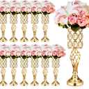 Tatuo 12 Pcs Gold Wedding Centerpiece Vases for Table Crystal Flower Trumpet Metal Flower Vase Stand with Diamond for Wedding Party Reception Dining Room Living Room(20 inch)