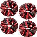 4Pcs Upgraded 12inch Metallic Cheerleading Pom Poms, HOLENGS Cheerleader Pompoms Cheer Poms for Kids Adults, Cheering Squad Pompoms for School Sports Games Dance Party (Black and Red)