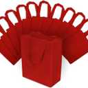 ZENPAC Red Gift Bags, Reusable Fabric Tote Bags Small with Handles, Red Christmas Bags for Holidays, Shopping, Retail, Grocery Use, Small Business, Bulk, 8x4x10, 12 Pack