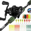 SOUGA Fishing Rod and Baitcaster Reel Combo, 6ft Medium 2-Piece Casting Rod with 6.4:1 Baitcasting Reel Combos, 100m Braided Line, EVA Handle, Jig Heads & Soft Lures for Freshwater Bass Fishing, One Size
