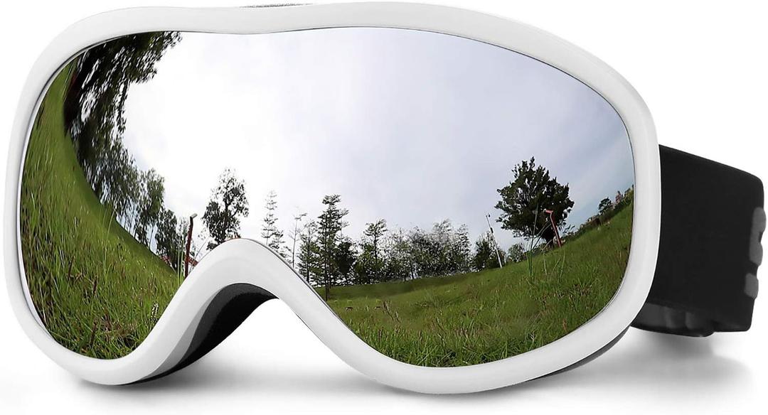 SPOSUNE Ski Goggles Over Glasses with Dual lens, Anti-fog Anti-UV Snow Goggle for Men Women Youth Skiing Snowmobile (White Frame + Silver Lens Vlt 8%)