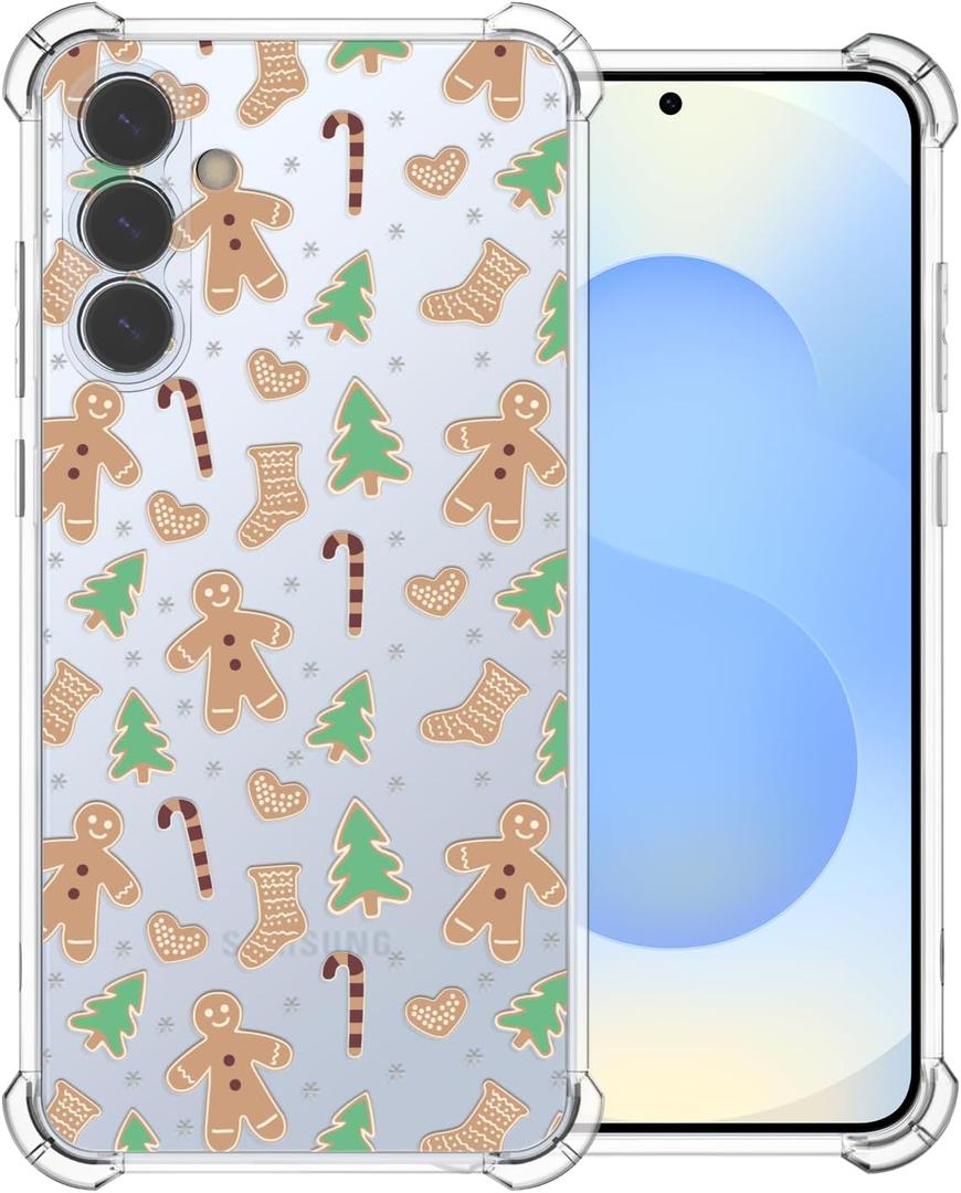 Christmas Phone Case for Samsung Galaxy S25 - Clear Soft Flexible TPU Protective Case with Gingerbread Man Design, Anti-Slip Shockproof Holiday Cover for Boys Girls (6.1 Inch)