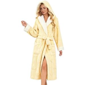 LYCY Womens Hooded Fuzzy Robe, Soft Plush Heart Jacquard Bathrobe, Long Cozy Fluffy Robe with Pockets L/XL