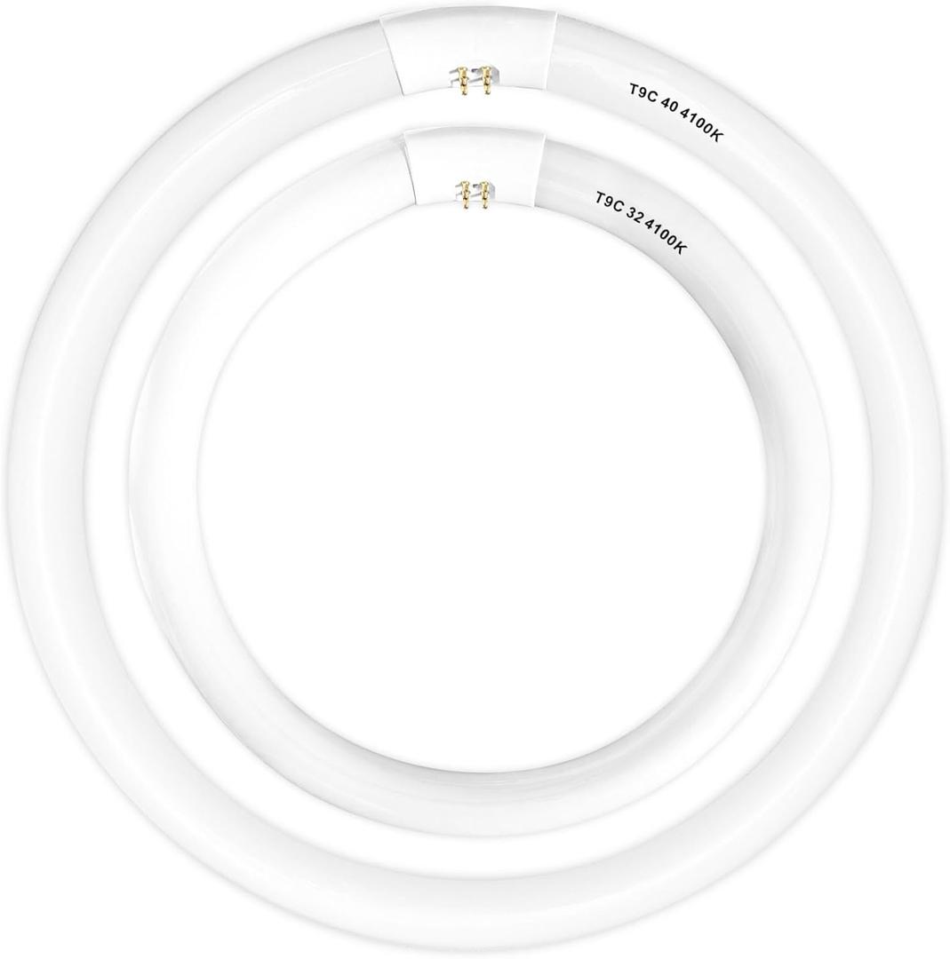 FC16T9/CW 40 Watt and FC12T9/CW 32W Set Cool White, 16'' T9 40 Watt Circline Light Bulbs, 12 inch 32W Circular Fluorescent Tube, Round Fluorescent Bulb CRI 82, 4100K, 5300 Lumen G10q