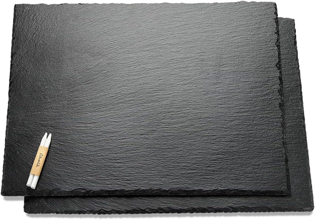 2 Pcs 16x12in Large Slate Cheese Boards Slate Board, Cheese Tray Serving Tray Serving Stone Tray Platter Pacemat with 2 Chalks Christmas