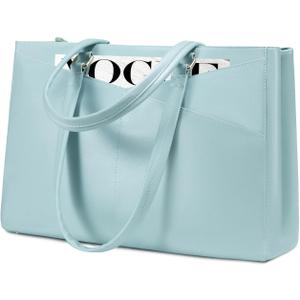 LOVEVOOK Laptop Bag for Women 15.6 Inch Tote Bags Waterproof Leather Briefcase Computer Women Business Office Work Bag,Cyan-Blue