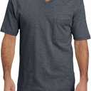 Mens Short Sleeve Pocket T-Shirts Casual Summer Cotton V Neck Tee Tops XL Dark Grey