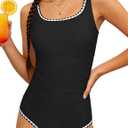 CRISONE Girl's Swimsuits Girls' Swimwear Girls One Piece Swimsuits Swimming Suit for Girl Size 14 Swimsuit Teen Bathing Suit Contrast Trim Girl Swimsuit Size 14 13 Black